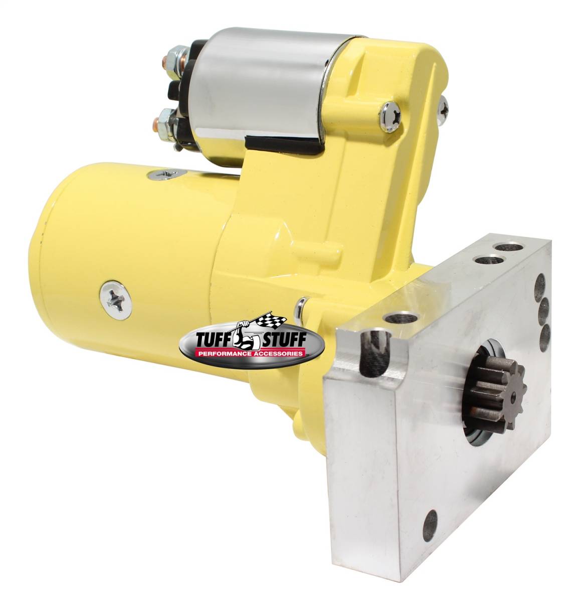 Tuff Stuff Performance - Gear Reduction Starter 1.4 KW 1.9 HP w/Straight Mounting Block 153 or 168 Tooth Flywheel Yellow Powdercoat w/Chrome Accents 6584BYELLOW