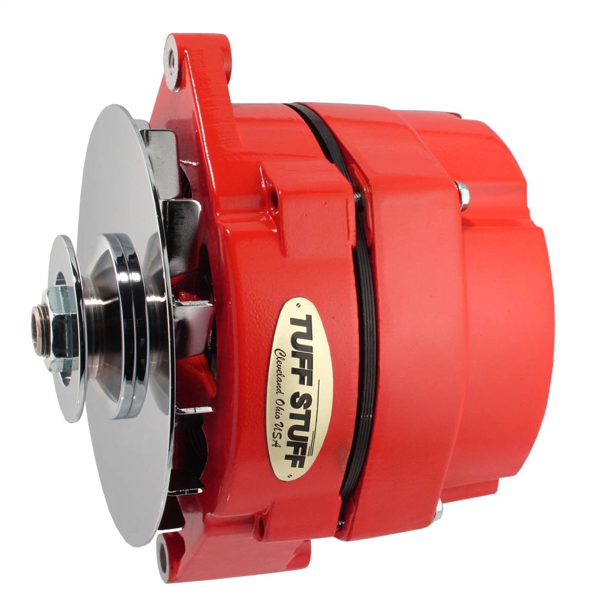 Tuff Stuff Performance - Alternator 100 AMP OEM Or 1 Wire V Groove Pulley Red Powdercoat w/Chrome Accents 7127NFRED