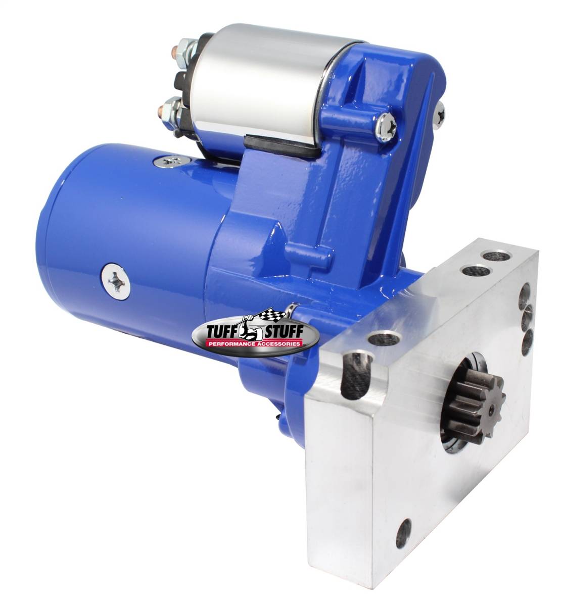 Tuff Stuff Performance - Gear Reduction Starter 1.4 KW 1.9 HP w/Straight Mounting Block 153 or 168 Tooth Flywheel Blue Powdercoat w/Chrome Accents 6584BBLUE
