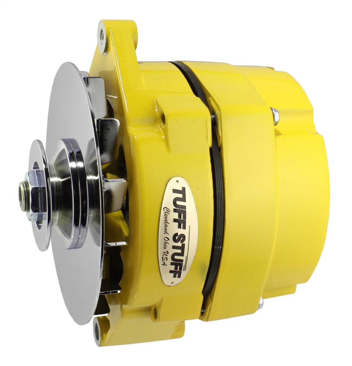 Tuff Stuff Performance - Alternator 100 AMP OEM Or 1 Wire V Groove Pulley Yellow Powdercoat w/Chrome Accents 7127NFYELLOW