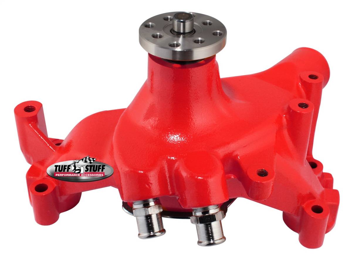 Tuff Stuff Performance - SuperCool Water Pump 7.281 in. Hub Height 5/8 in. Pilot Long (2) Threaded Water Ports Red Powdercoat w/Chrome Accents 1461NCRED