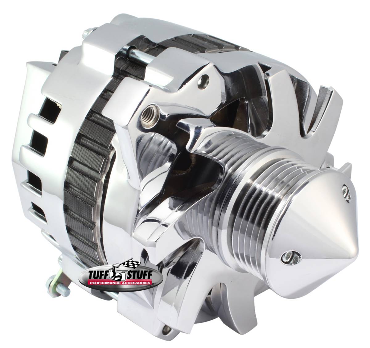 Tuff Stuff Performance - Bullet Alternator 160 AMP 1 Wire Or OEM Hookup 6 Groove Pulley 6.125 in. Bolt To Bolt Chrome 7866F6G22