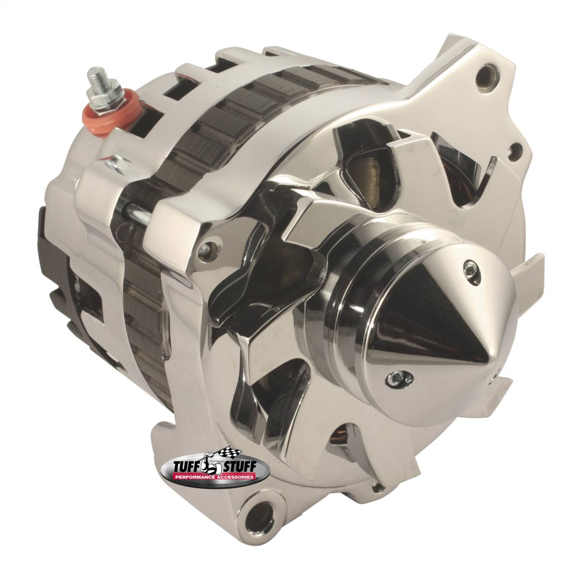 Tuff Stuff Performance - Silver Bullet Alternator 160 AMP 1 Wire Or OEM Hookup V Groove Pulley Internal And External Cooling Fans 6.125 in. Bolt To Bolt Polished 7866BBULL