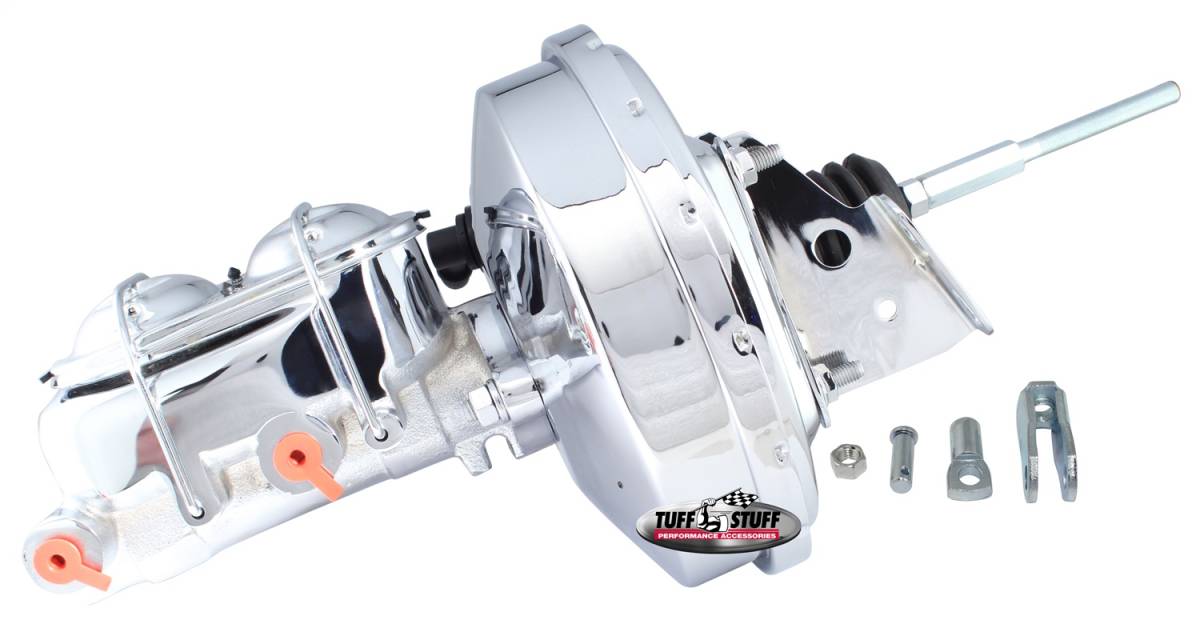 Tuff Stuff Performance - Brake Booster w/Master Cylinder 9 in. 1 in. Bore Single Diaphragm w/PN[2018] Dual Rsvr. Master Cyl. Incl. 3/8 in.-16 Mtg. Studs Chrome 2126NA-2
