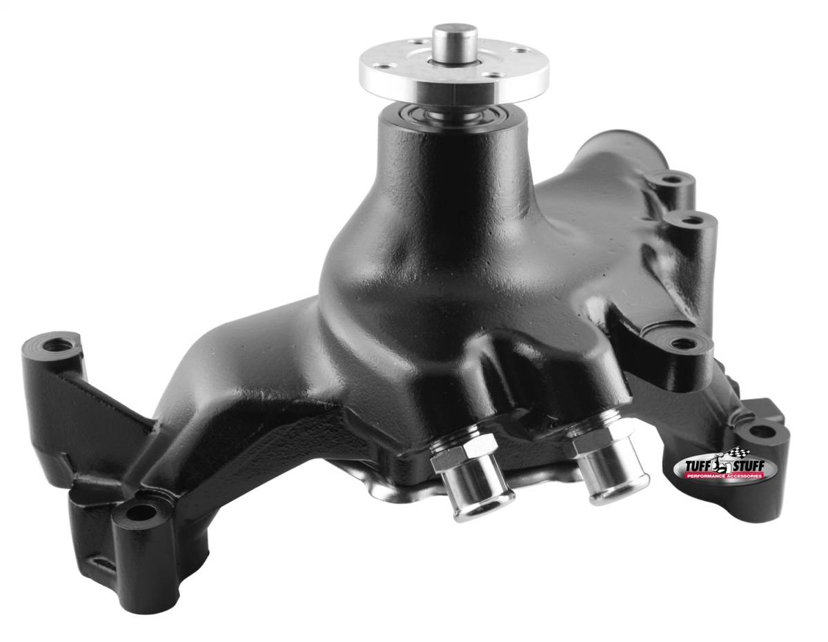 Tuff Stuff Performance - Platinum SuperCool Water Pump 7.281 in. Hub Height 5/8 in. Pilot Long Reverse Rotation Aluminum Flat Smooth Top And (2) Threaded Water Ports Stealth Black Powder Coat 1493ANC