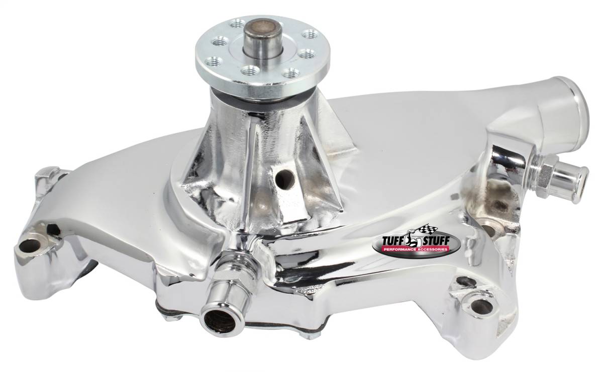 Tuff Stuff Performance - Platinum SuperCool Water Pump 5.750 in. Hub Height 5/8 in. Pilot Short Reverse Rotation (2) Threaded Water Ports Aluminum Casting Chrome Custom Serpentine Systems Only 1495AAREV