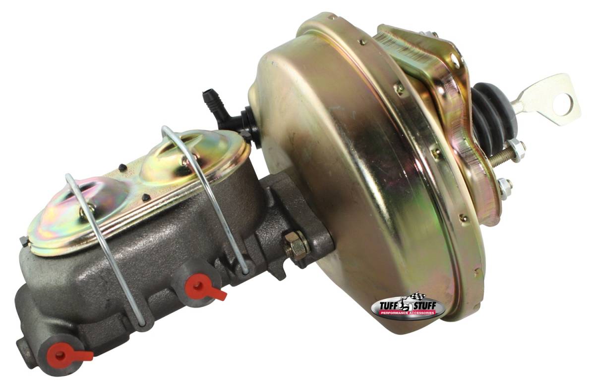 Tuff Stuff Performance - Brake Booster w/Master Cylinder 9 in. 1 in. Bore Single Diaphragm w/PN[2020] Dual Rsvr. Master Cyl. Incl. (5) 3/8 in.-16 Mtg. Studs-1 Is Offset Gold Zinc 2125NB-1