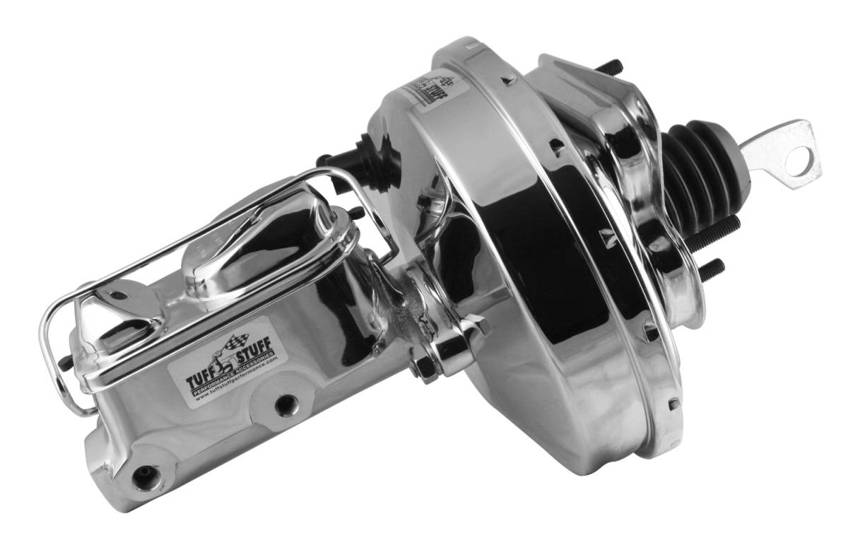 Tuff Stuff Performance - Brake Booster w/Master Cylinder 9 in. 1 in. Bore Single Diaphragm w/PN[2017] Dual Rsvr. Master Cyl. Incl. (5) 3/8 in.-16 Mtg. Studs-1 Is Offset Chrome 2125NA-3