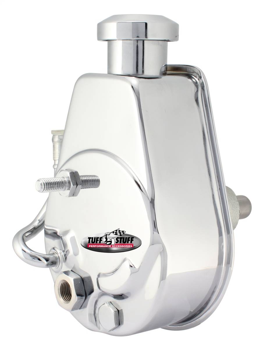 Tuff Stuff Performance - Saginaw Style Power Steering Pump Direct Fit 3/4 in. Press Fit Shaft M10x1.5 Mounting Chrome 6184A