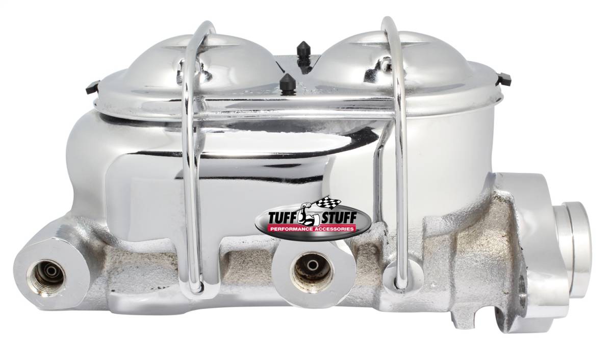 Tuff Stuff Performance - Brake Master Cylinder Univ. Dual Reservoir 1 in. Bore 9/16 in. And 1/2 in. Driver Side Ports Shallow Hole Fits Hot Rods/Customs/Muscle Cars Chrome 2018NA