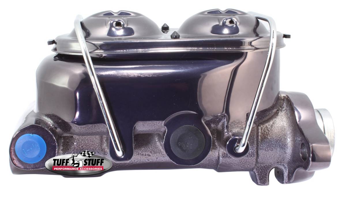 Tuff Stuff Performance - Brake Master Cylinder Universal Dual Reservoir 1 in. Bore 9/16 in. And 1/2 in. Driver Side Ports Shallow Hole Fits Hot Rods/Customs/Muscle Cars Black Chrome 2018NA7