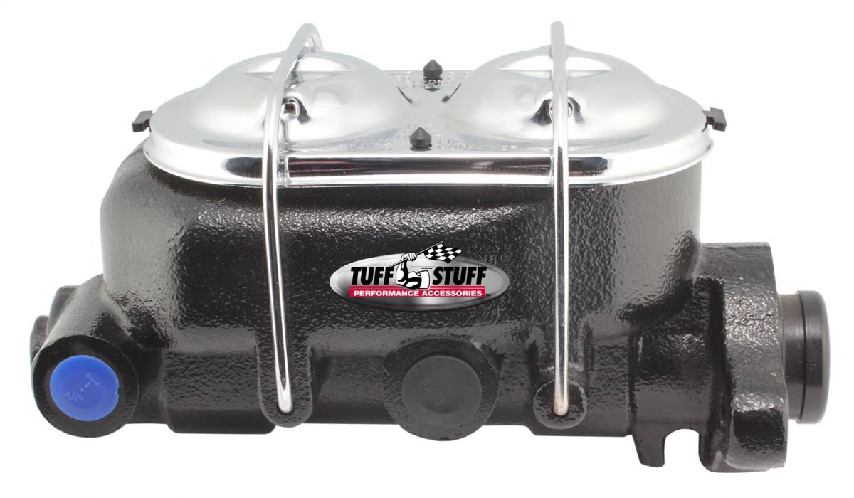 Tuff Stuff Performance - Brake Master Cylinder Univ. Dual Reservoir 1 in. Bore 9/16 in. And 1/2 in. Driver Side Ports Shallow Hole Fits Hot Rods/Customs/Muscle Cars Stealth Black Powder Coat 2018NC