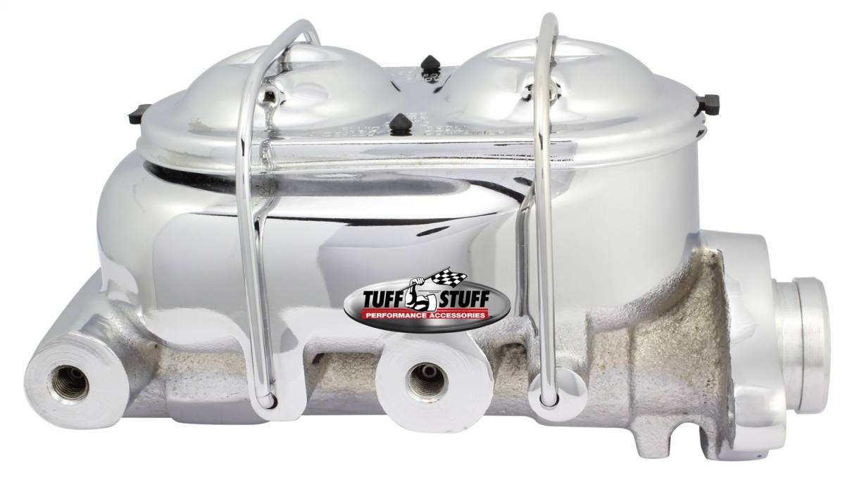 Tuff Stuff Performance - Brake Master Cylinder Dual Reservoir 1 in. Bore Dual 3/8 in. Ports On Both Sides 3 3/8 in. Mounting Hole Spacing Shallow Hole Chrome 2020NA