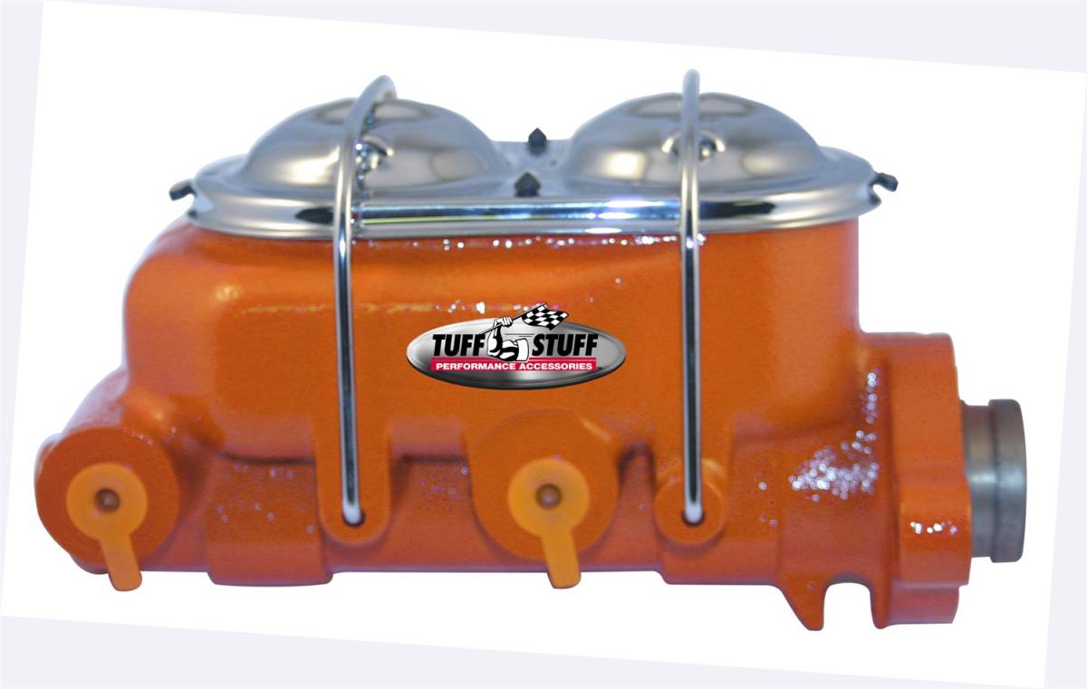 Tuff Stuff Performance - Brake Master Cylinder Dual Reservoir 1 in. Bore Dual 3/8 in. Ports On Both Sides 3 3/8 in. Mounting Hole Spacing Shallow Hole Orange Powdercoat 2020NCORANGE
