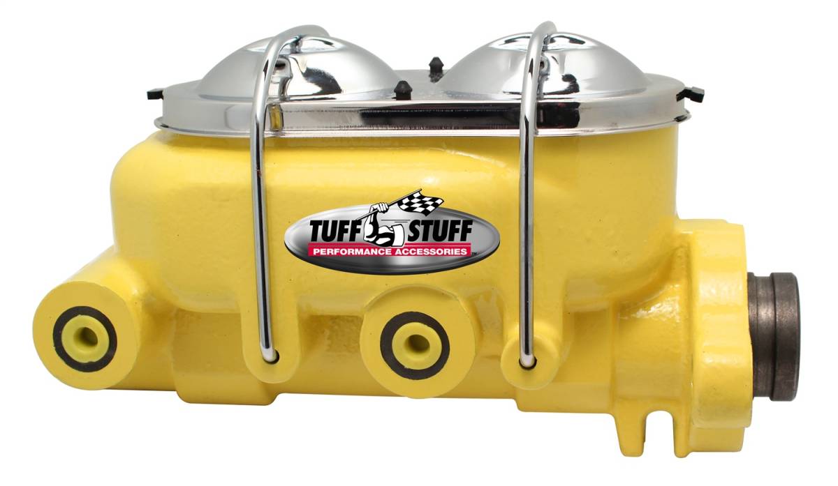 Tuff Stuff Performance - Brake Master Cylinder Dual Reservoir 1 in. Bore Dual 3/8 in. Ports On Both Sides 3 3/8 in. Mounting Hole Spacing Shallow Hole Yellow Powdercoat 2020NCYELLOW