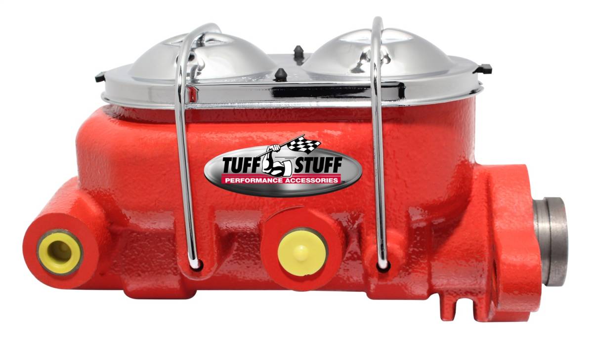 Tuff Stuff Performance - Brake Master Cylinder Univ. Dual Reservoir 1 1/8 in. Bore 9/16 in. And 1/2 in. Driver Side Ports Shallow Hole Fits Hot Rods/Customs/Muscle Cars Red Powdercoat 2071NCRED