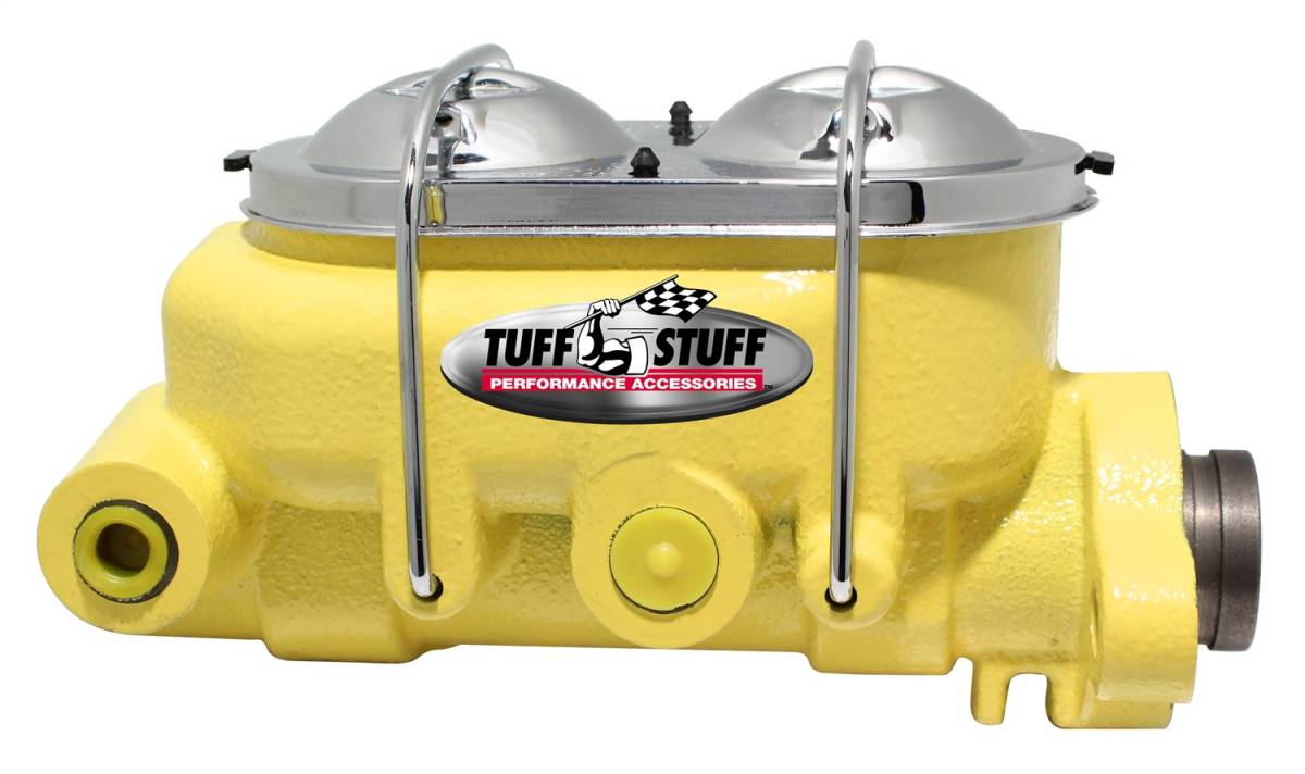 Tuff Stuff Performance - Brake Master Cylinder Univ. Dual Reservoir 1 1/8 in. Bore 9/16 in. And 1/2 in. Driver Side Ports Shallow Hole Fits Hot Rods/Customs/Muscle Cars Yellow Powdercoat 2071NCYELLOW