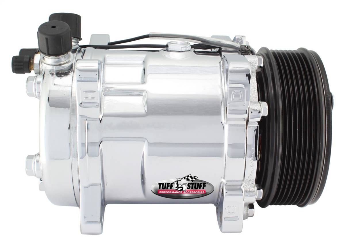 Tuff Stuff Performance - Sanden Style SD508 A/C Compressor R12 Series 6 Grove Pulley Polished 4505NB6G