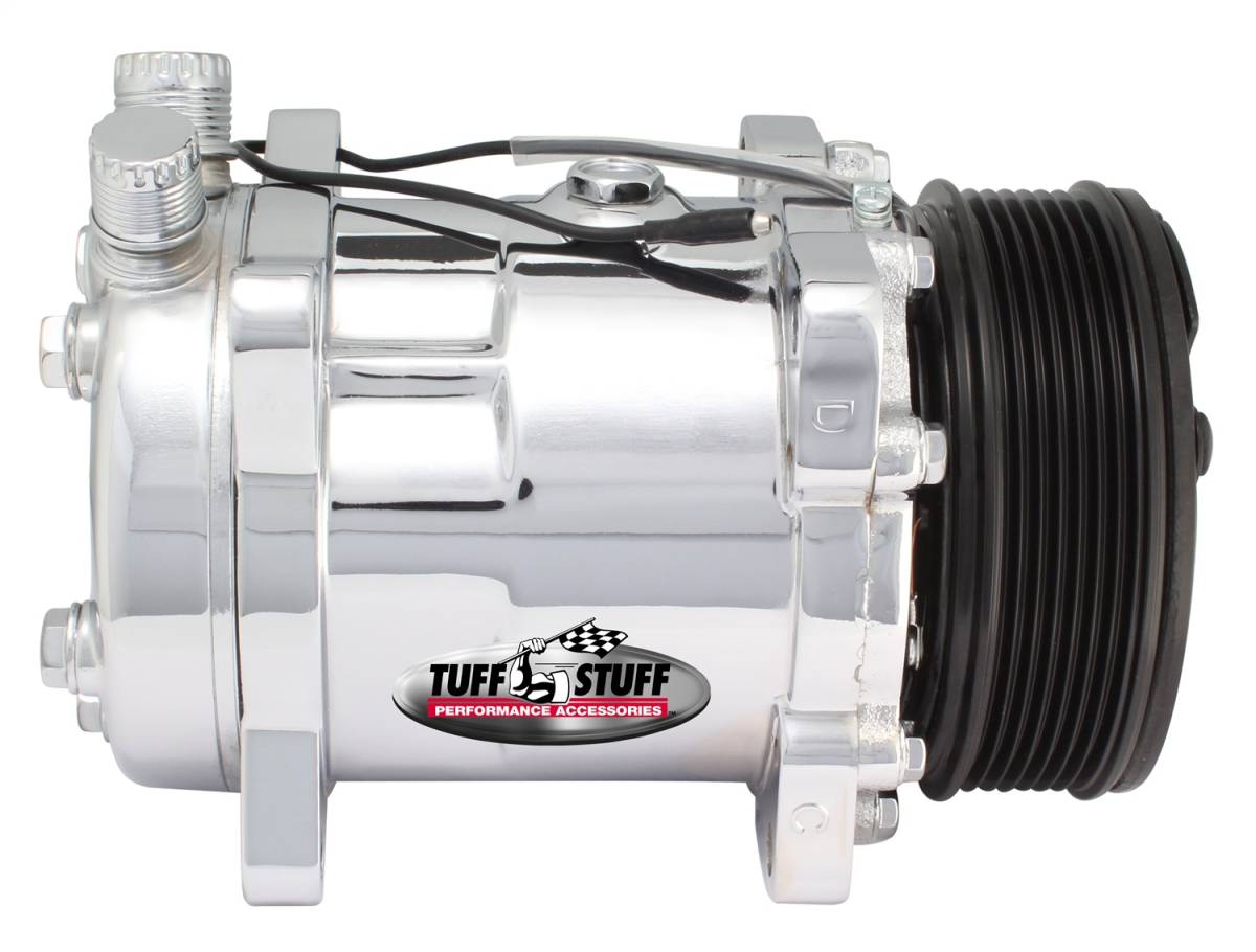 Tuff Stuff Performance - Sanden Style SD508 A/C Compressor R134A Series 6 Groove Pulley Chrome 4515NA6G