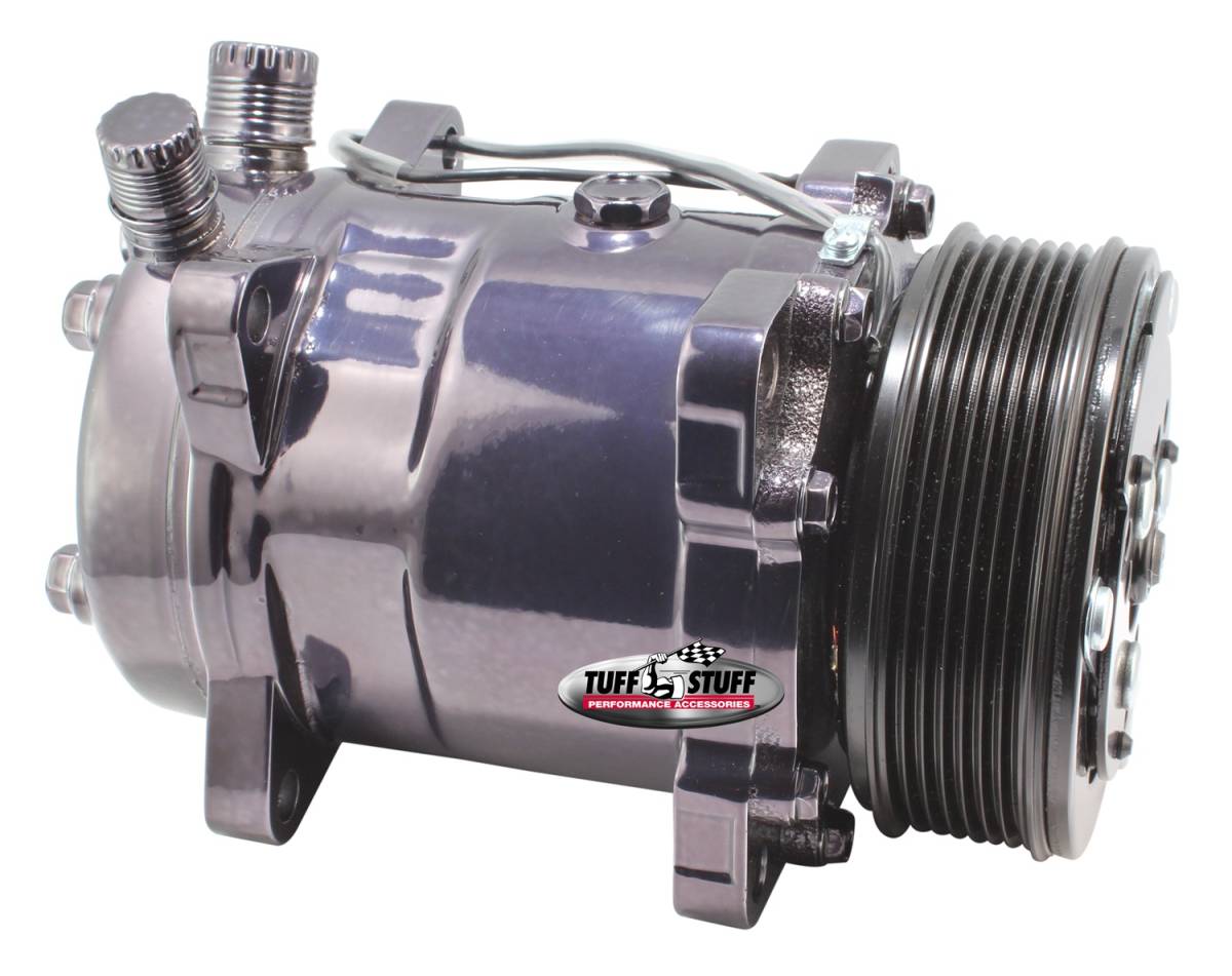 Tuff Stuff Performance - Sanden Style SD508 A/C Compressor R134A Series 6 Groove Pulley Black Chrome 4515NA6G7