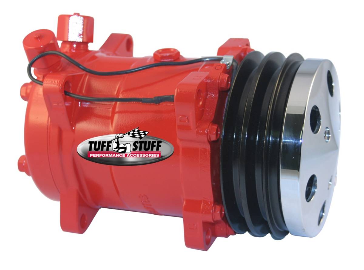 Tuff Stuff Performance - Sanden Style SD508 A/C Compressor R134A Series Double Pulley Red w/Chrome Clutch Cover 4515NCDPRED