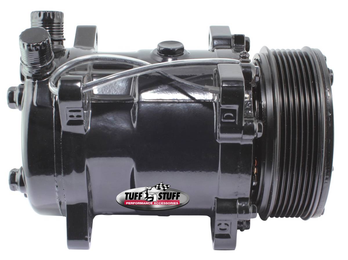 Tuff Stuff Performance - Sanden Style SD508 A/C Compressor R134A Series 6 Groove Pulley Stealth Black Powder Coat 4515NK6G