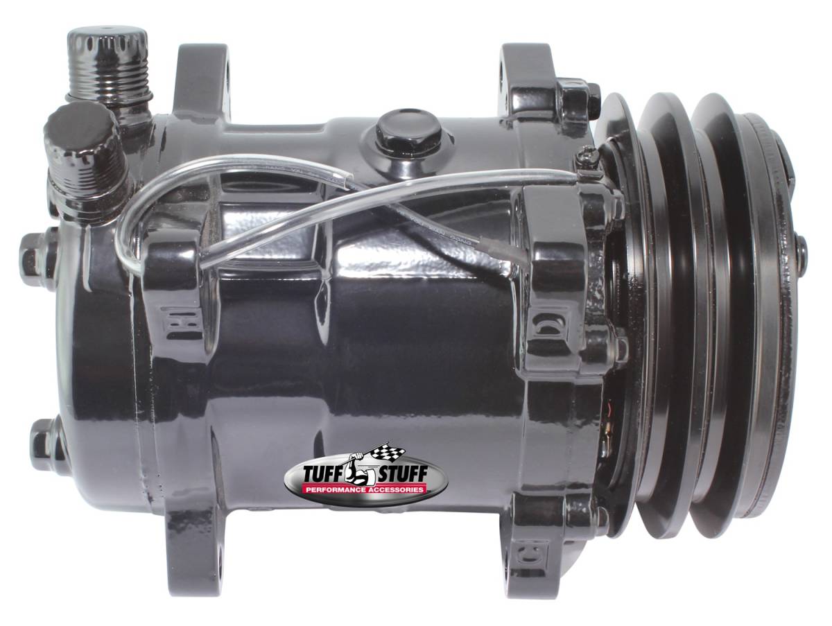Tuff Stuff Performance - Sanden Style SD508 A/C Compressor R134A Series Double Pulley Stealth Black Powder Coat 4515NKDP