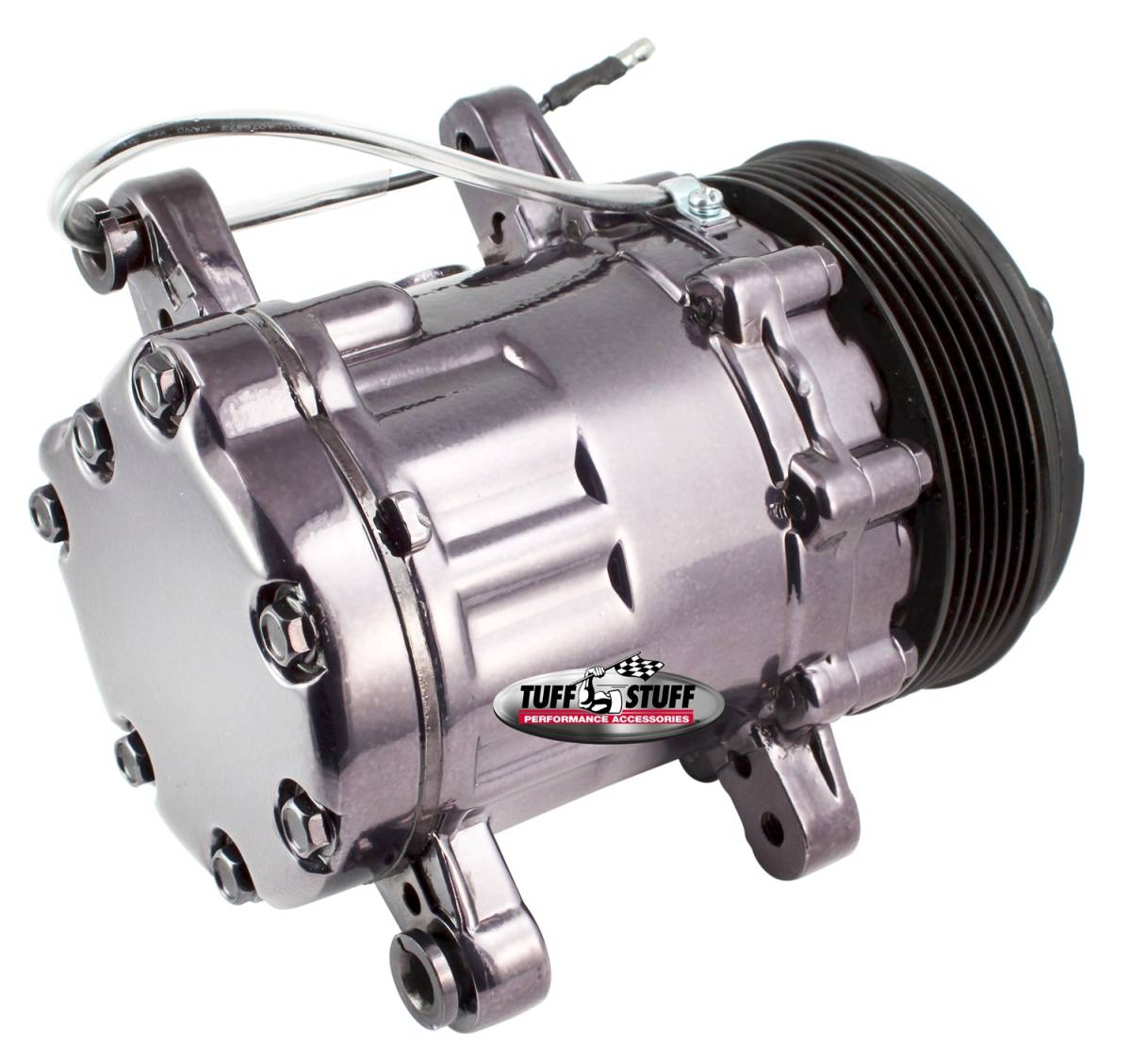 Tuff Stuff Performance - Sanden Style SD7 A/C Compressor R134A Series 6 Groove Pulley Black Chrome 4517NA6G7