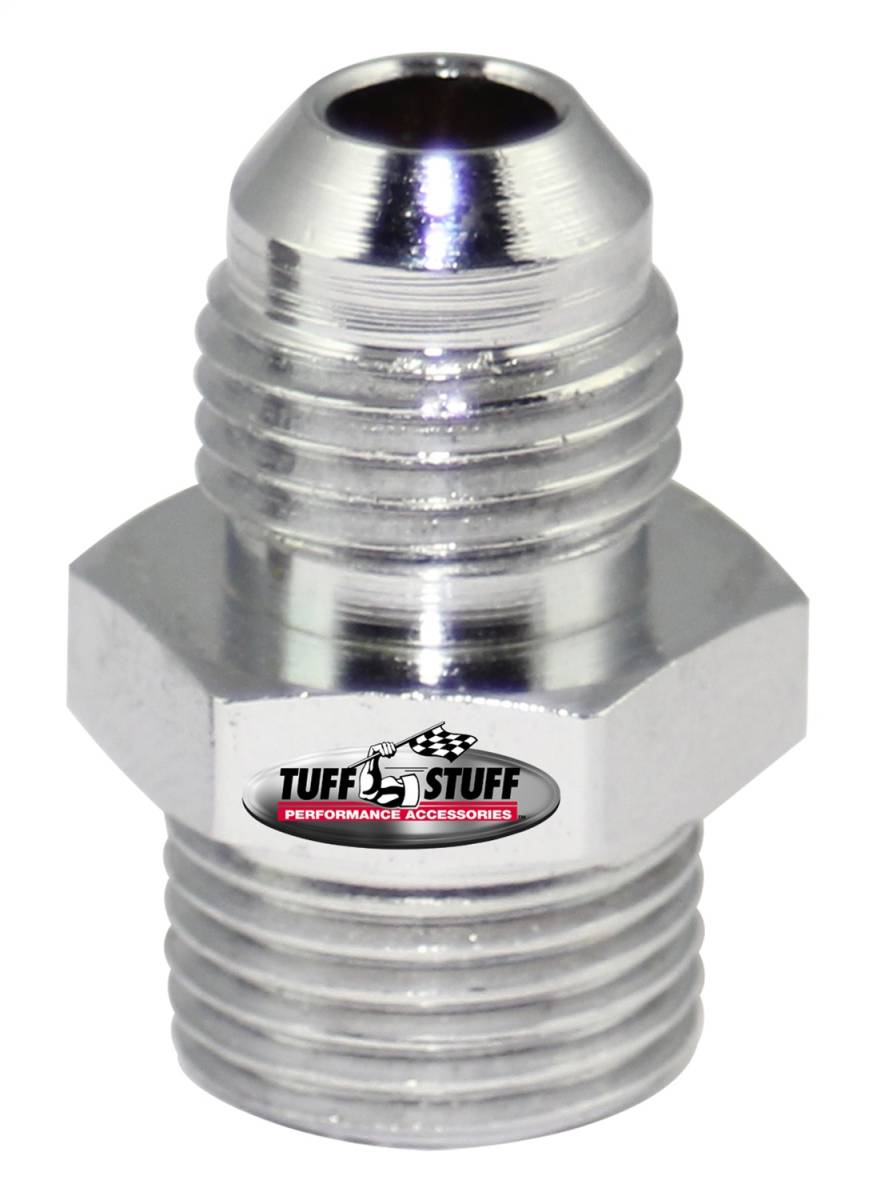 Tuff Stuff Performance - Power Steering Adapter Fitting Saginaw Banjo Style Adapts 5/8 in.-18 Inverted Flare To 9/16 in.-18 AN-6 Chrome 5553A