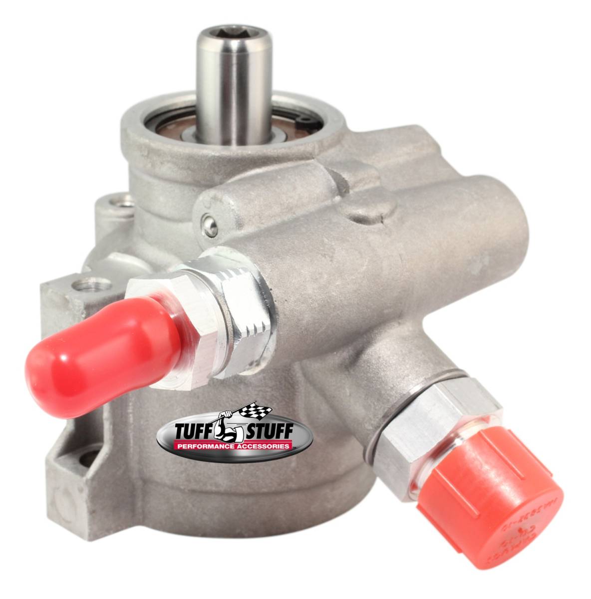 Tuff Stuff Performance - Type II Alum. Power Steering Pump AN-6 And AN-10 Fitting M8x1.25 Threaded Hole Mtg Btm Pressure Port For StreetRods/Custom Vehicles w/Limited Engine Space Factory Cast PLUS+ 6170AL-2