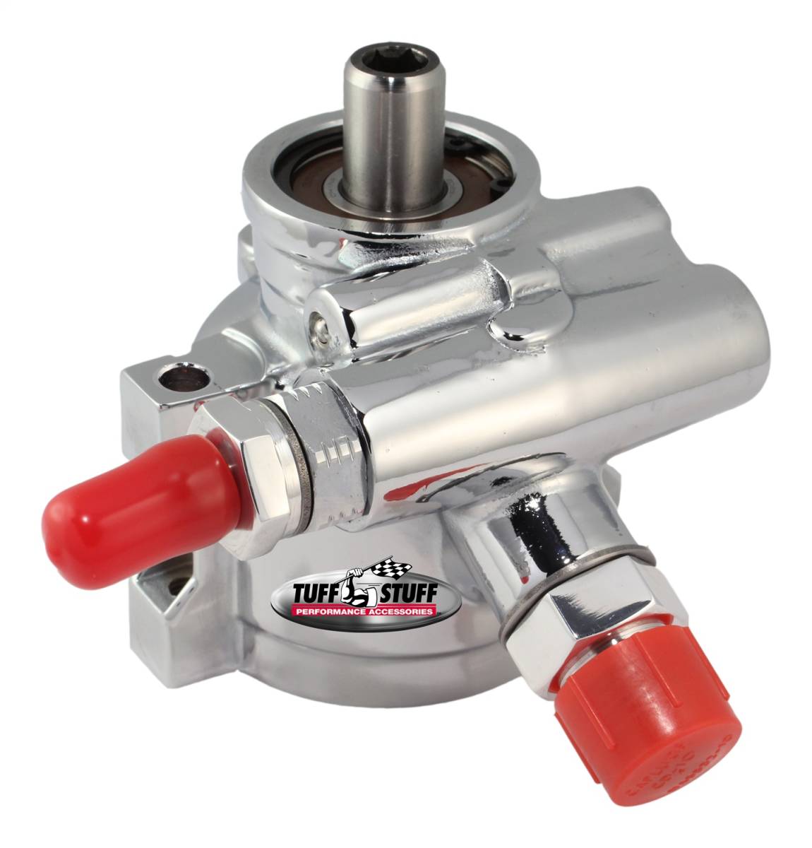 Tuff Stuff Performance - Type II Alum. Power Steering Pump AN-6 And AN-10 Fitting 8mm Through Hole Mounting Btm Pressure Port Aluminum For Street Rods/Custom Vehicles w/Limited Engine Space Polished 6170ALP