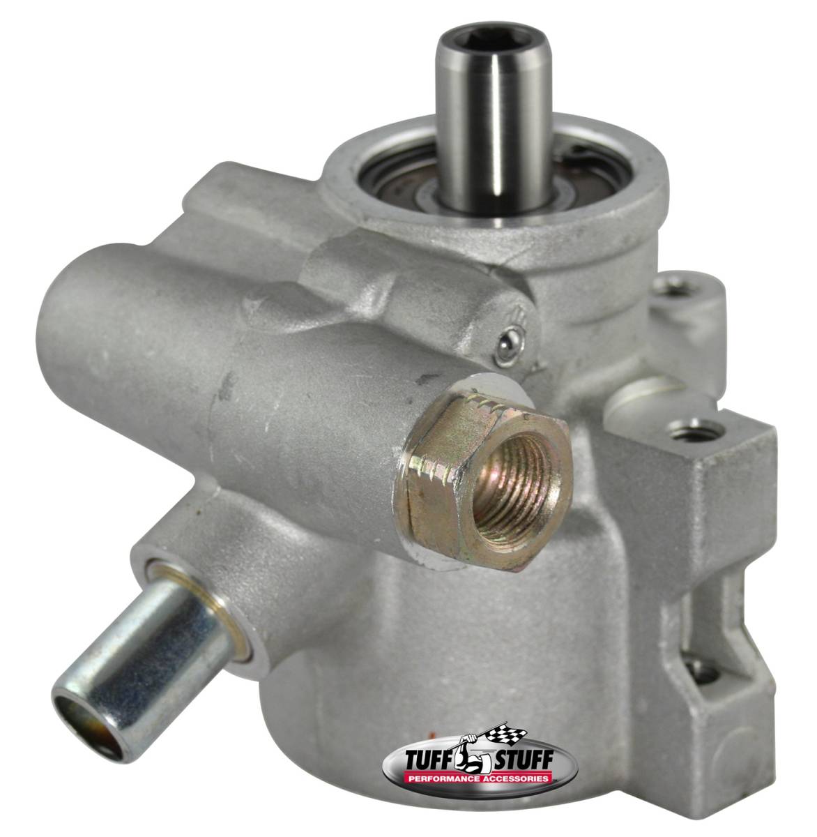Tuff Stuff Performance - Type II Alum. Power Steering Pump M16 And 5/8 in. OD Return Tube 8mm Through Hole Mounting Aluminum For Street Rods/Custom Vehicles w/Limited Engine Space Factory Cast PLUS+ 6175AL-3