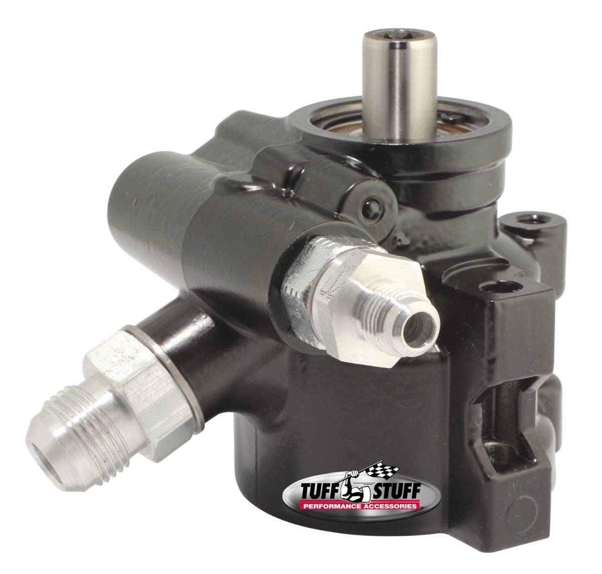 Tuff Stuff Performance - Type II Alum. Power Steering Pump AN-6 And AN-10 Fitting 8mm Through Hole Mounting Aluminum For Street Rods/Custom Vehicles w/Limited Engine Space Black 6175ALB