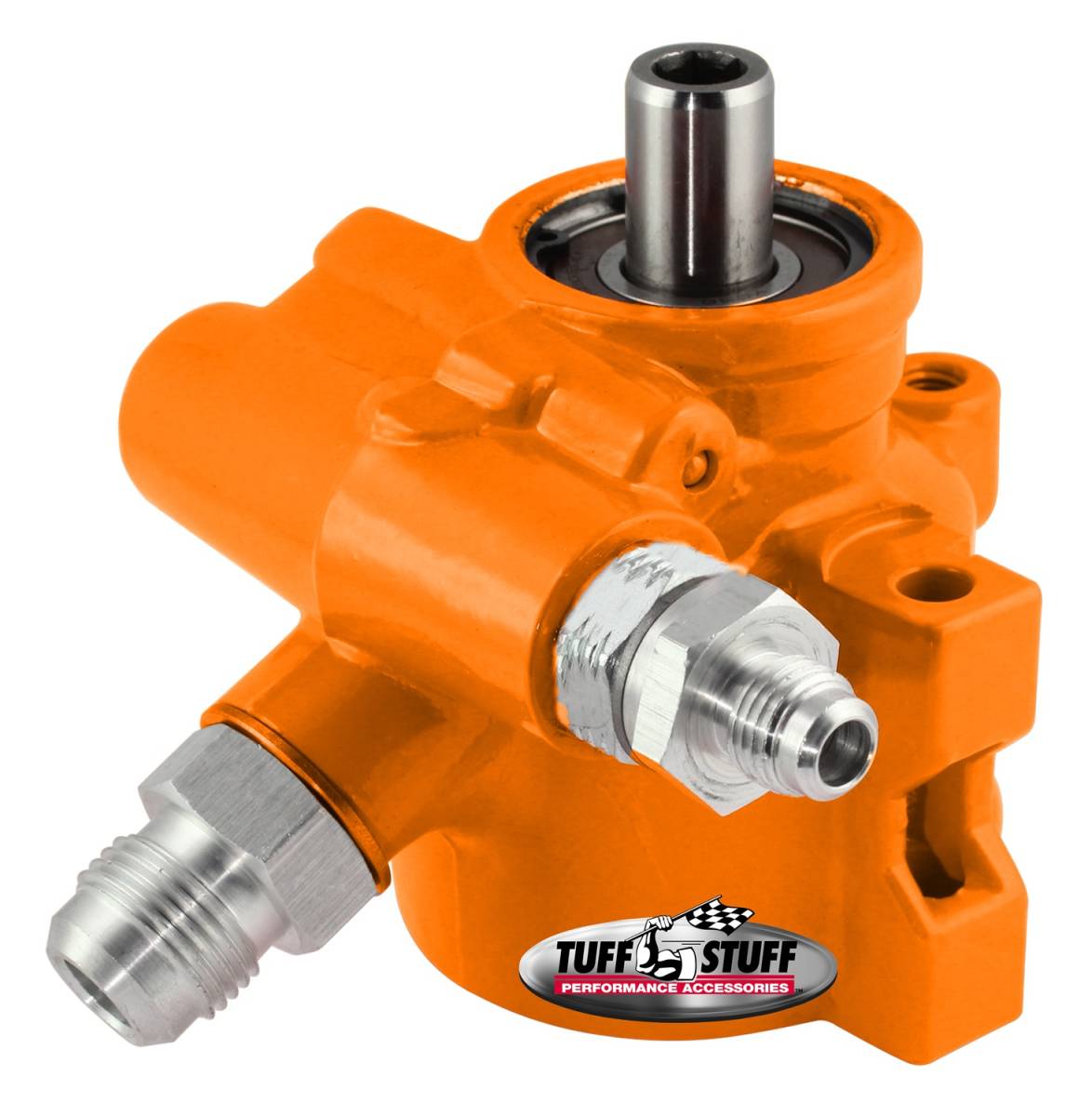 Tuff Stuff Performance - Type II Alum. Power Steering Pump AN-6 And AN-10 Fittings 8mm Through Hole Mounting Aluminum For Street Rods/Custom Vehicles w/Limited Engine Space Orange 6175ALORANGE