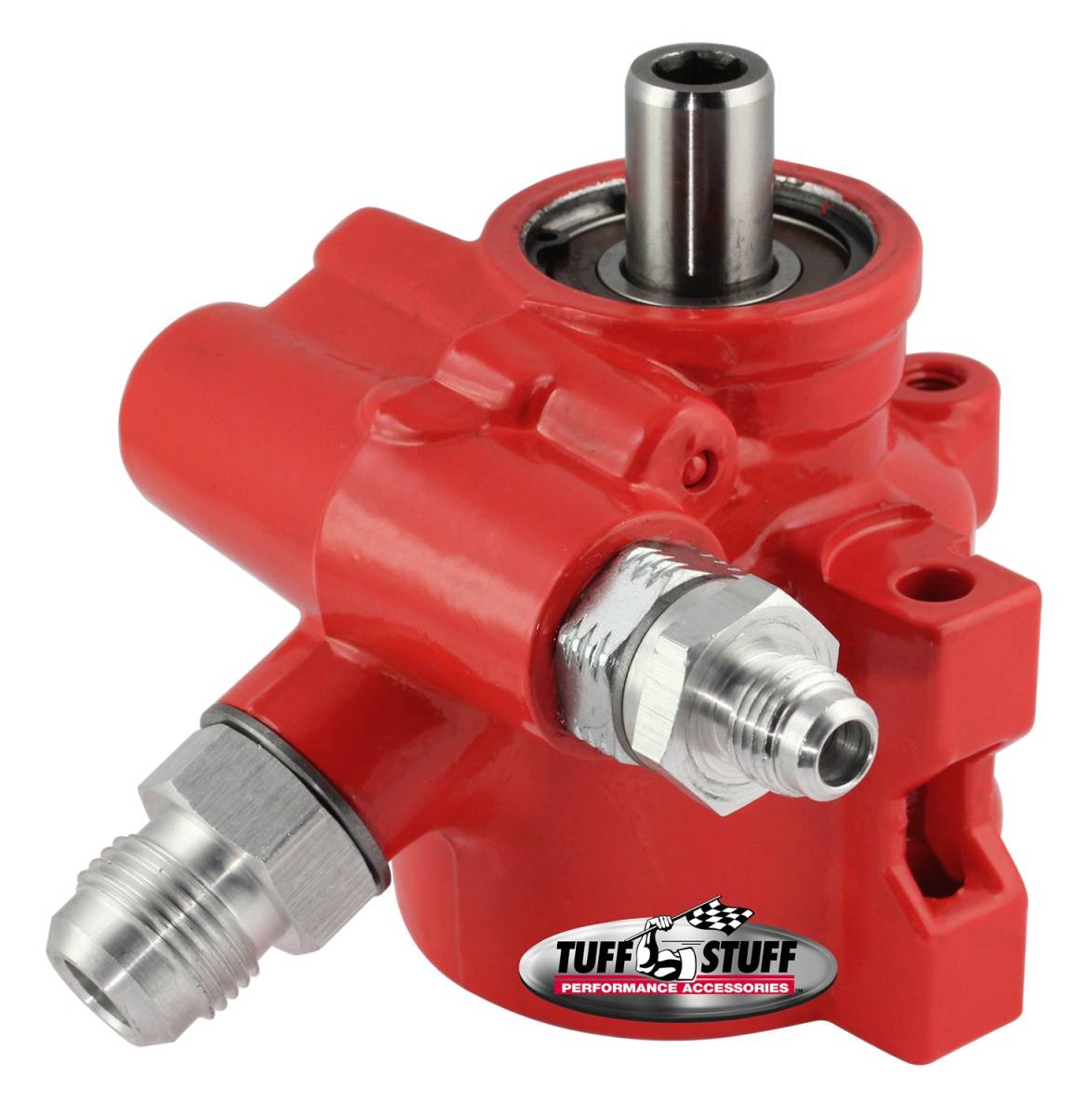 Tuff Stuff Performance - Type II Alum. Power Steering Pump AN-6 And AN-10 Fittings 8mm Through Hole Mounting Aluminum For Street Rods And Custom Vehicles w/Limited Engine Space Red 6175ALRED