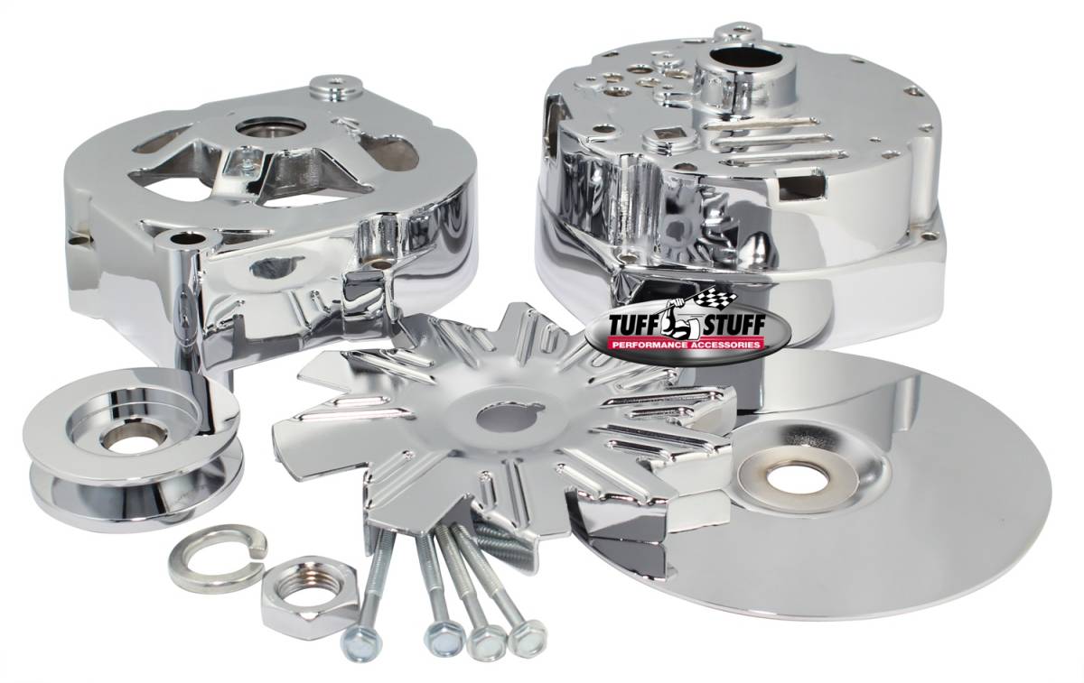 Tuff Stuff Performance - Alternator Case Kit Fits GM 10SI And Tuff Stuff Alternator PN[7127] Incl. Front And Rear Housings/Fan/Pulley/Nut/Lockwashers/Thru Bolts Chrome Plated 7500A
