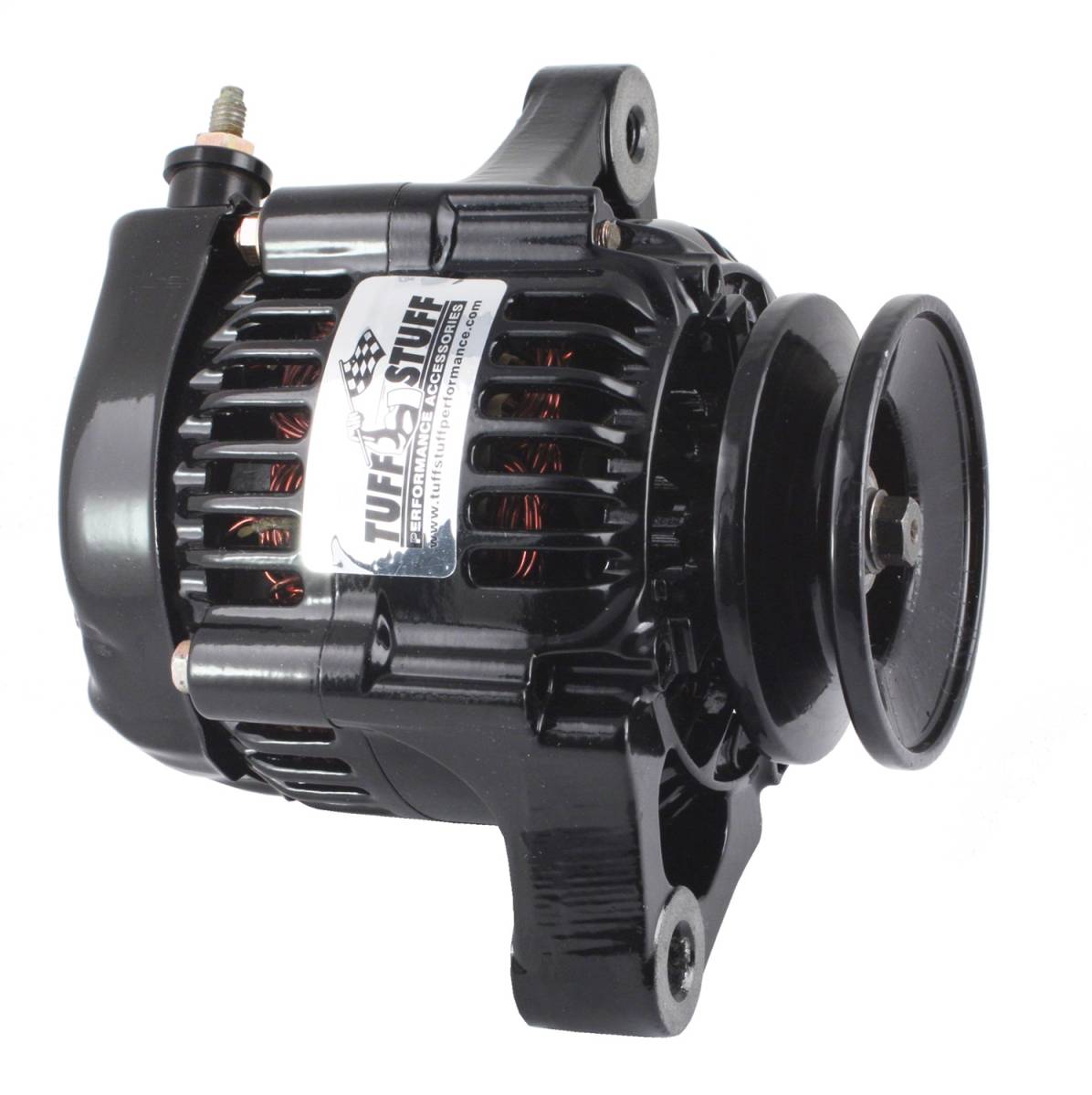 Tuff Stuff Performance - Compact Design Alternator 55 AMP Ultra Mini Nippondenso 1 Wire Single Groove Pulley For Use w/Performance Cars/Street Rods/Show Cars w/Low Amp Requirement Black 7512B