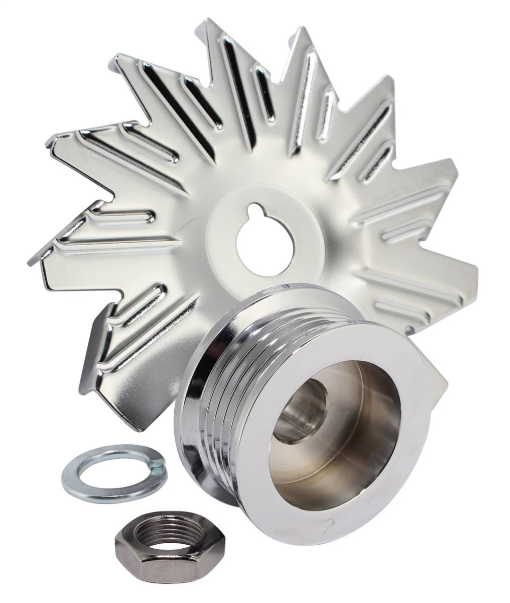 Tuff Stuff Performance - Alternator Fan And Pulley Combo 5 Groove Serpentine Pulley Incl. Fan/Lockwasher/Nut Chrome Plated 7600C