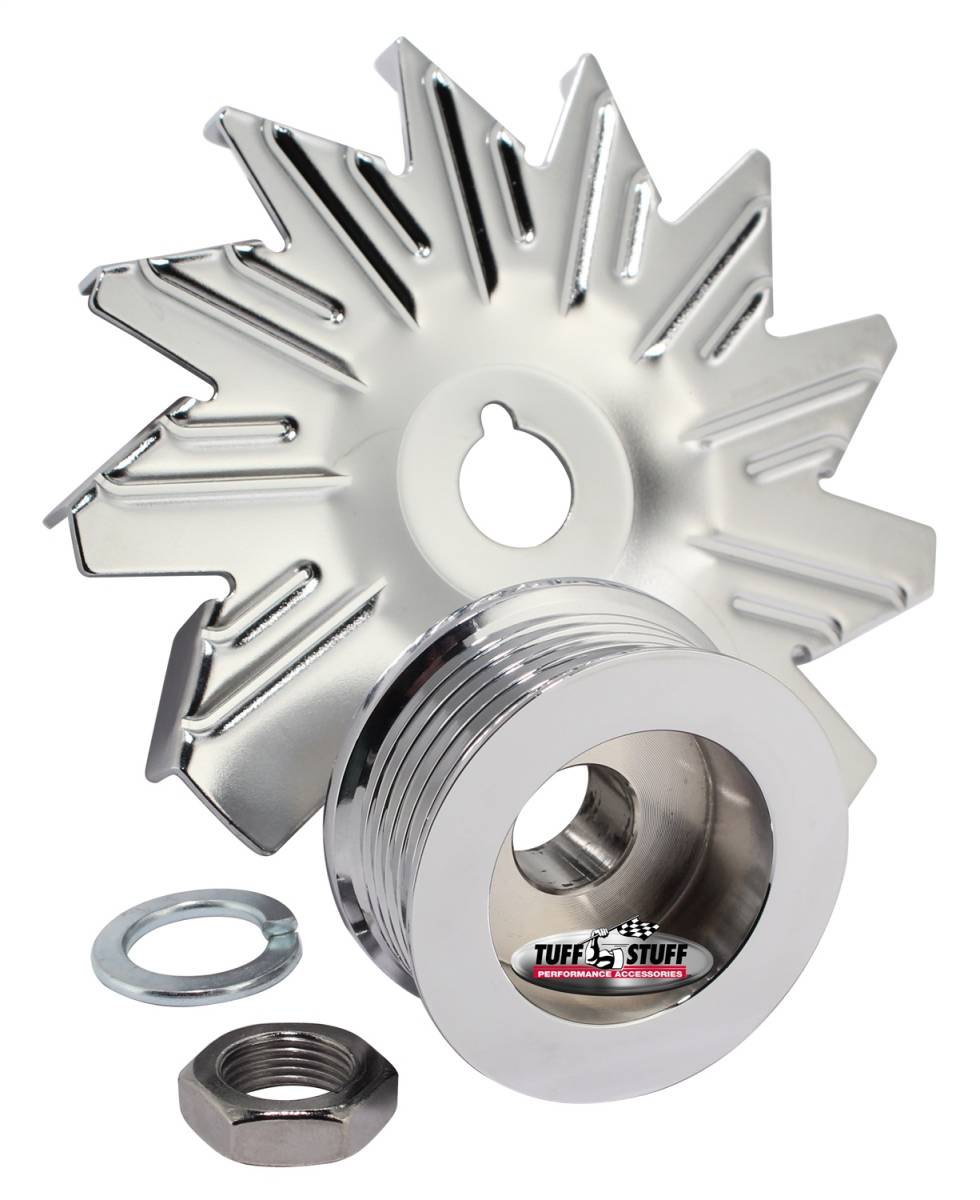 Tuff Stuff Performance - Alternator Fan And Pulley Combo 6 Groove Serpentine Pulley Incl. Fan/Lockwasher/Nut Chrome Plated 7600D