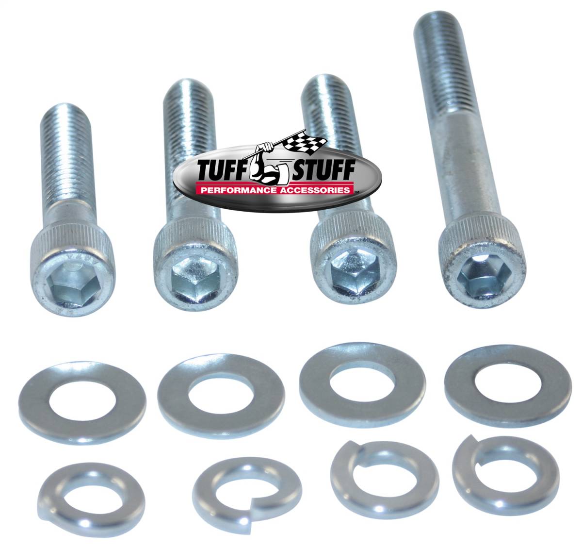 Tuff Stuff Performance - Water Pump Bolt Kit Chrome Socket Incl. (1)3/8in. -16x1 3/4/(2)3/8in.-16x2 in./(1)3/8 in-16x2 3/4in. Bolts/(4) Lock And (4) Flat Washers 7675C