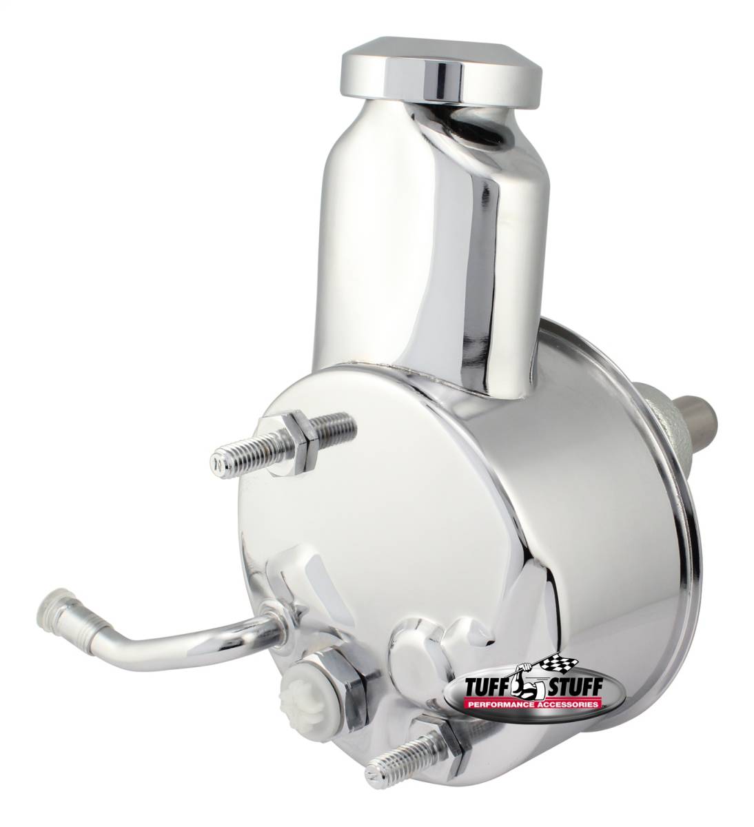 Tuff Stuff Performance - Saginaw Style Power Steering Pump Direct Fit 3/4 in. Press Fit Shaft 1200 PSI 3/8 in.-16 Mtg. Holes Chrome 6166A