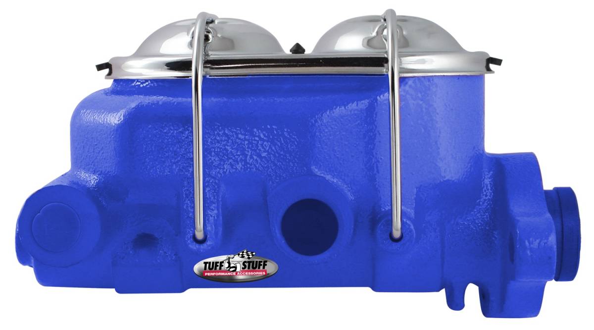 Tuff Stuff Performance - Brake Master Cylinder Univ. Dual Reservoir 1 1/8 in. Bore 9/16 in. And 1/2 in. Driver Side Ports Shallow Hole Fits Hot Rods/Customs/Muscle Cars Blue Powdercoat 2071NCBLUE