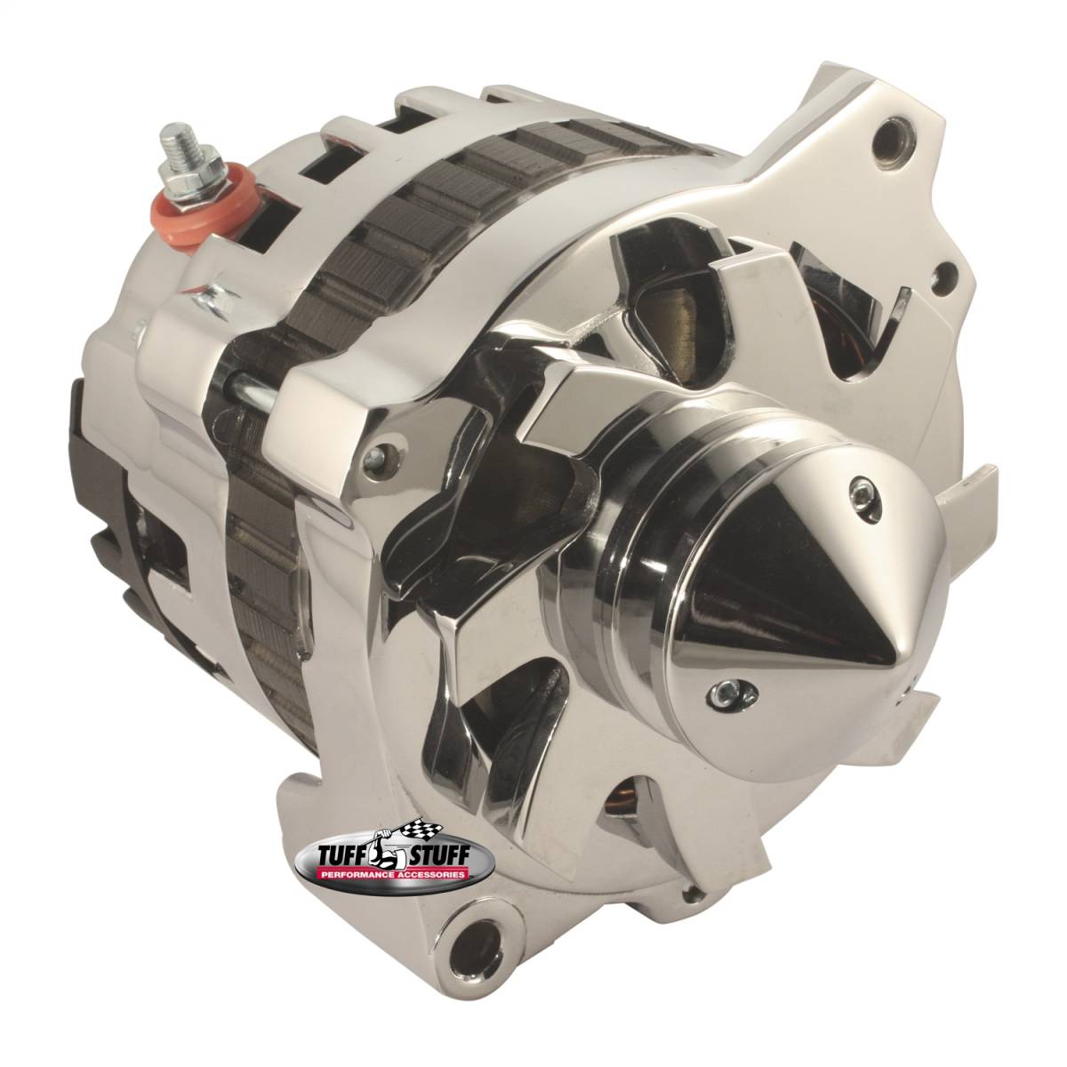 Tuff Stuff Performance - Silver Bullet Alternator 160 AMP 1 Wire Or OEM Hookup V Groove Pulley Internal And External Cooling Fans 6.125 in. Bolt To Bolt Polished 7866BBULL
