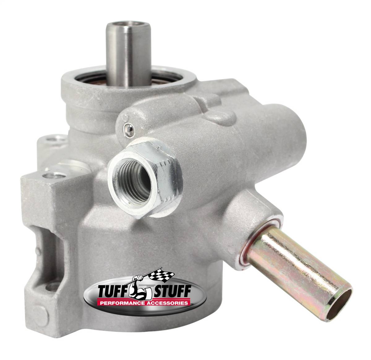 Tuff Stuff Performance - Type II Alum. Power Steering Pump M16 And 5/8 in. OD ReturnTube 8mm ThroughHole Mtg Btm PressurePort For Street Rods/Custom Vehicles w/Limited EngineSpace Factory Cast PLUS+ 6170AL-3