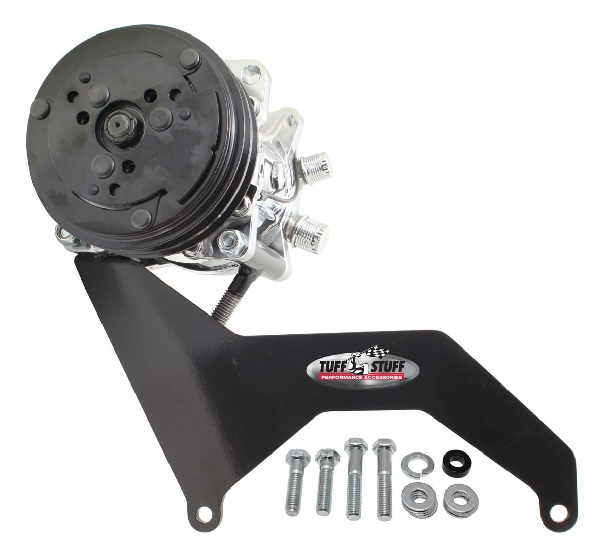 Tuff Stuff Performance - A/C Compressor Mounting Bracket For Use w/Sanden SD508 SBC Short Water Pump Black Powder Coated 8493B