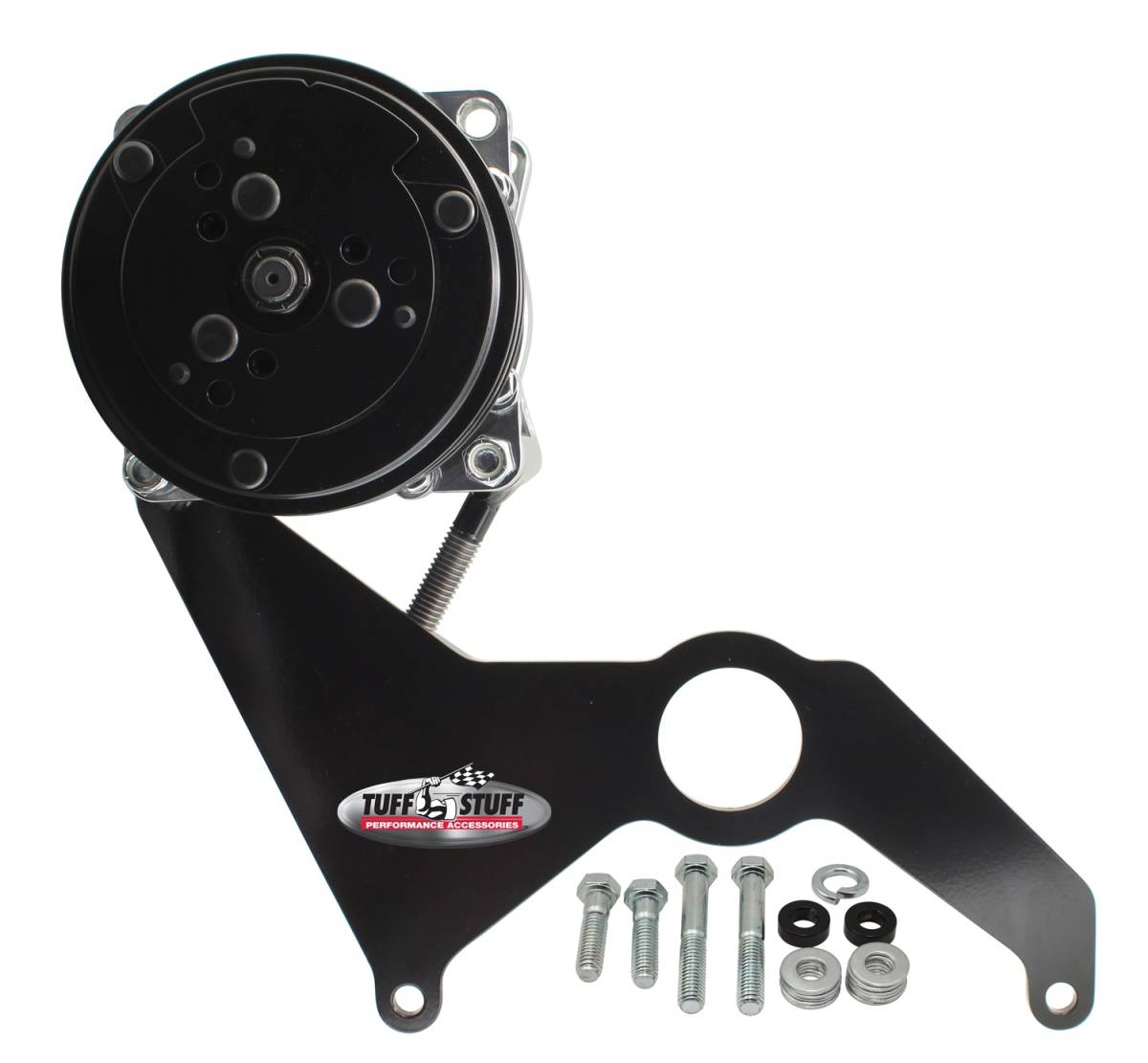 Tuff Stuff Performance - A/C Compressor Mounting Bracket For Use w/Sanden SD508 SBC Long Water Pump Black Powder Coated 8494B