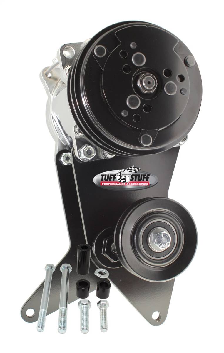 Tuff Stuff Performance - A/C Compressor Mounting Bracket For Use w/Sanden SD508 BBC Long Water Pump Black Powder Coated 8496B
