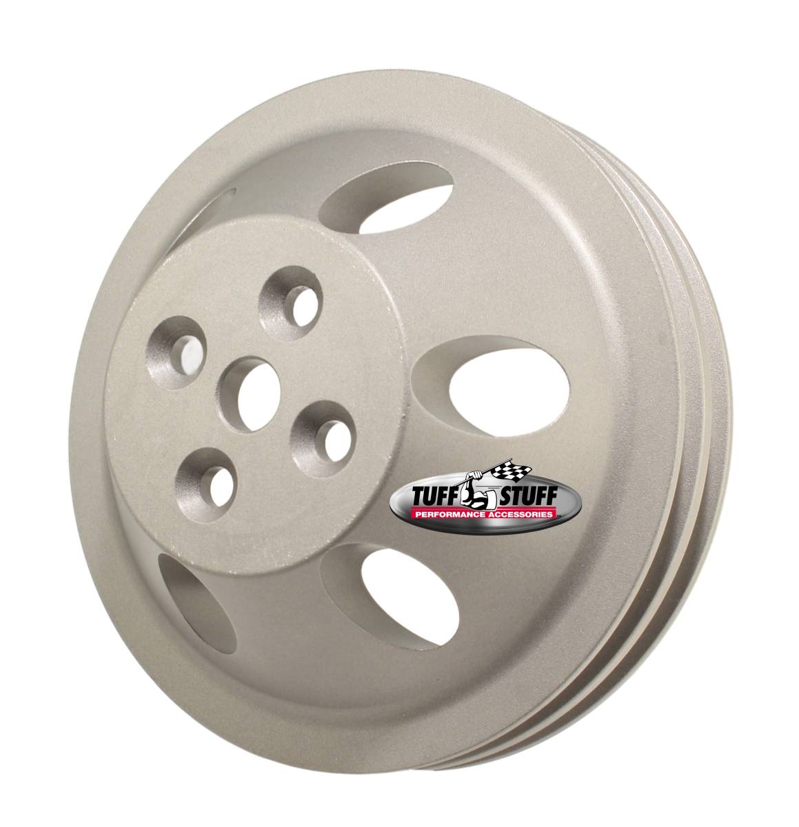 Tuff Stuff Performance - SB Chevy Machined Aluminum Water Pump Pulley, 2 Groove, Short Pump, Factory Cast PLUS+, 9887F