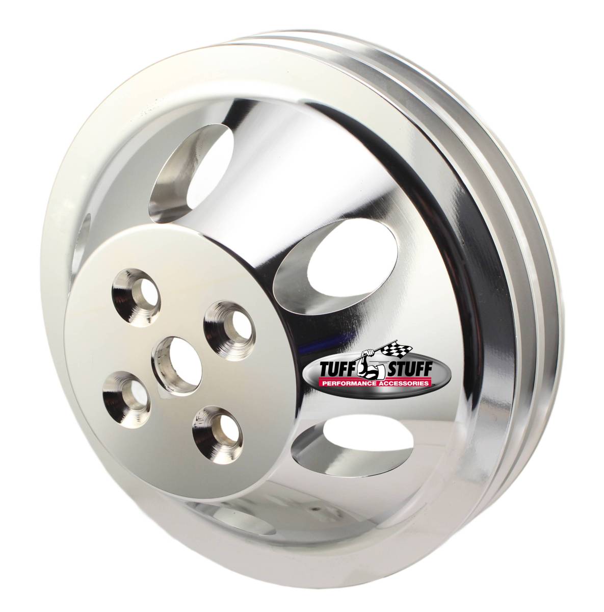 Tuff Stuff Performance - SB Chevy Machined Aluminum Water Pump Pulley, 2 Groove, Short Pump, Polished, 9887P