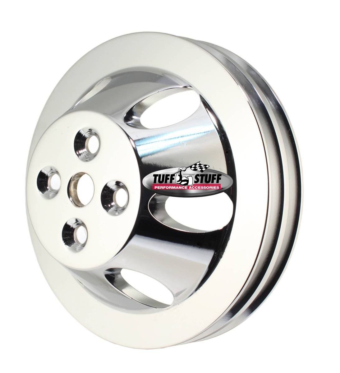 Tuff Stuff Performance - BB Chevy Machined Aluminum Water Pump Pulley, 2 Groove, Short Pump, Polished, 9888P
